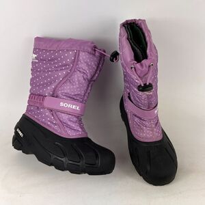 Sorel waterproof winter snow boots youth kids size 6 pink white polka dot